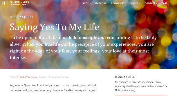 Holstee's "Mindful Matter" Online Magazine: Saying Yes to My Life