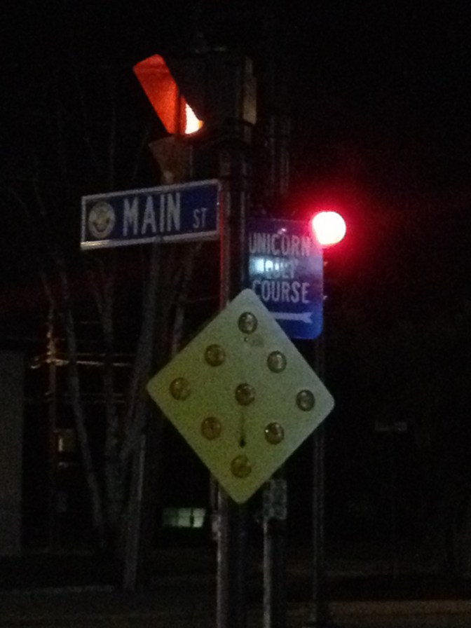 The sign on the right says "Unicorn Golf Court"