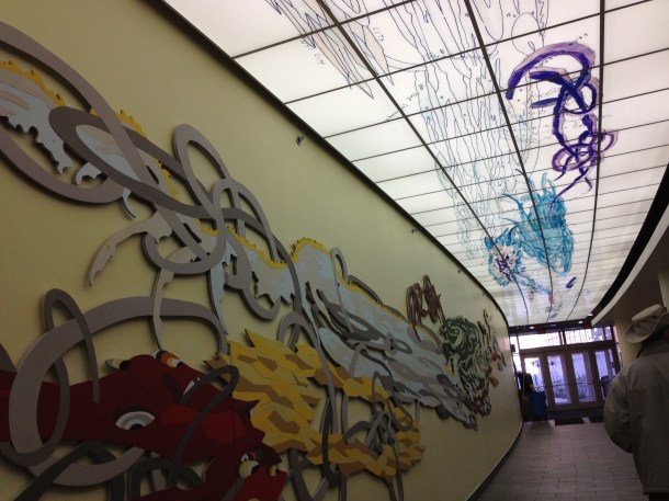 Some art by the swimming pool.