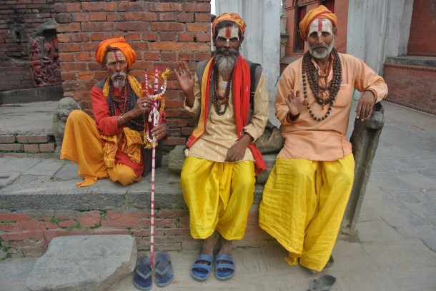 Saddus sitting by Pashupati.